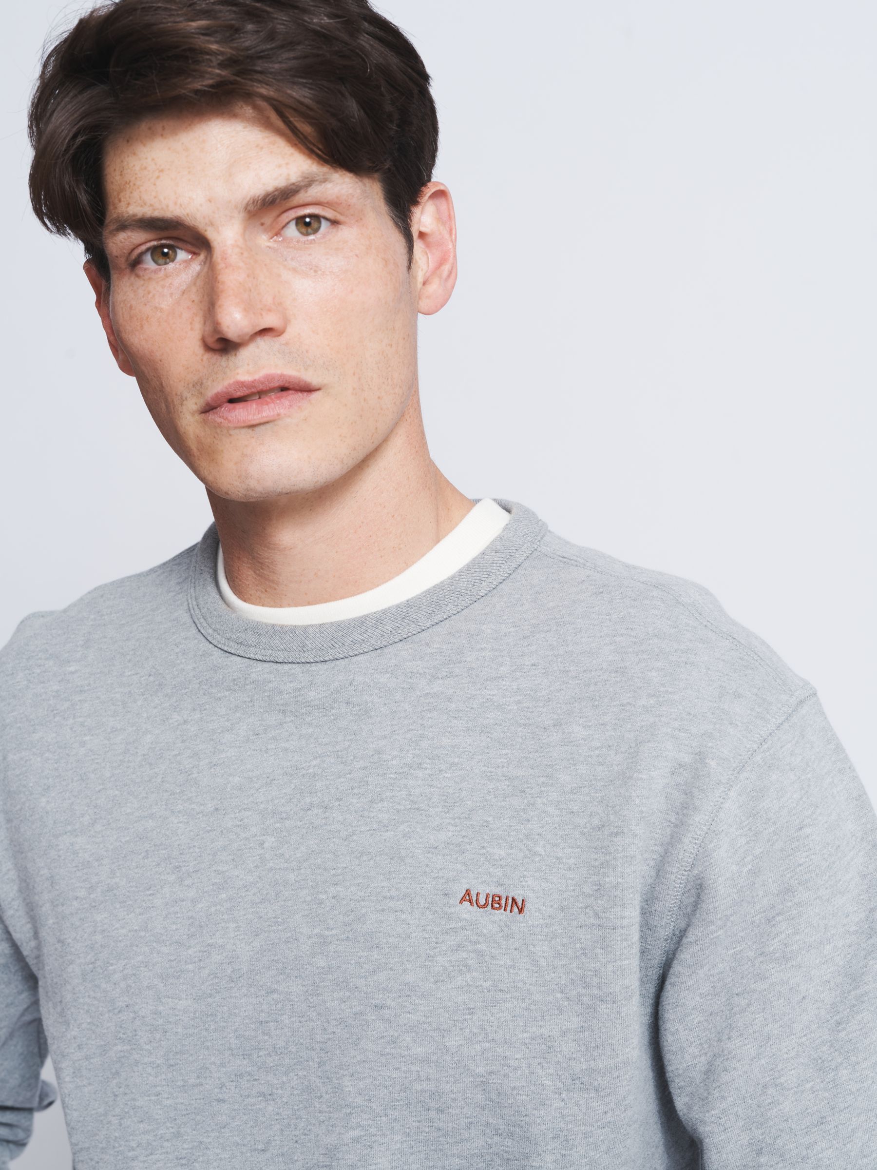 Aubin Vestry Crew Neck Cotton Sweatshirt, Grey Marl, XS