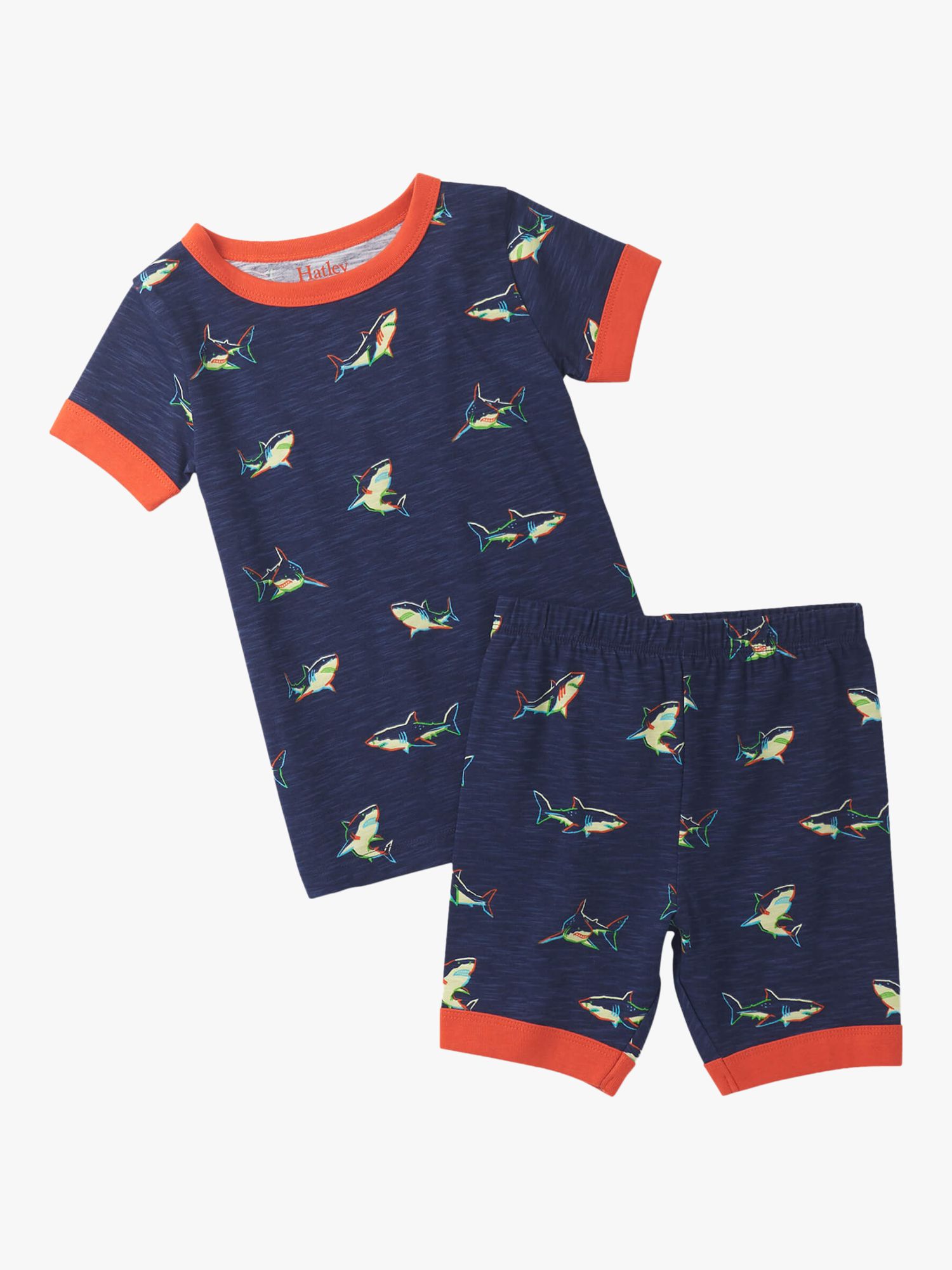 Buy Hatley Kids' Glow-In-The-Dark Shark Print Shorts Pyjamas, Patriot Blue Online at johnlewis.com