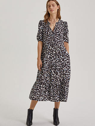 Baukjen Olivia Leopard Print Midi Dress, Soft White Snow/Multi