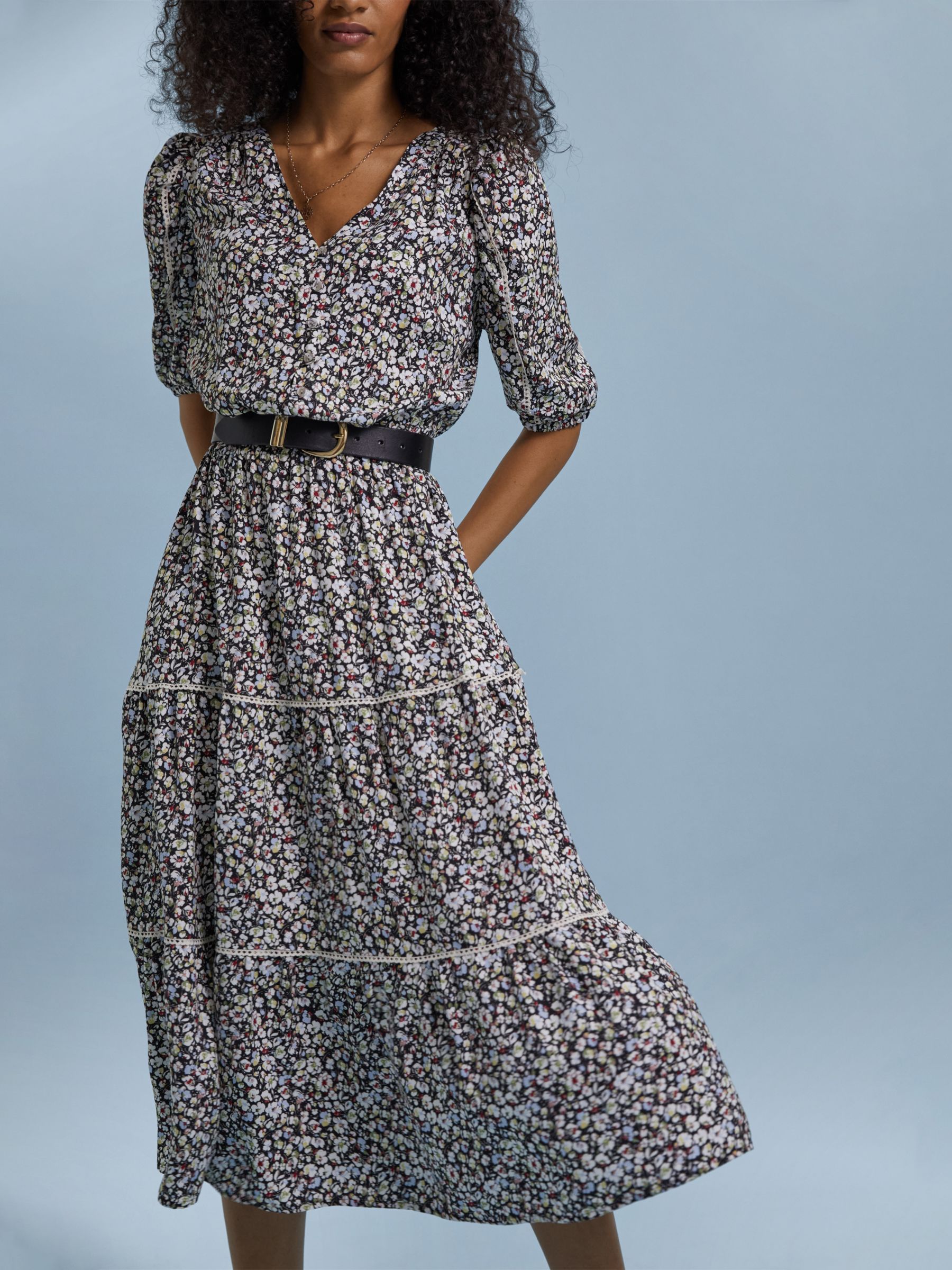 Buy Baukjen Afrin Lenzig Floral Midi Dress, Caviar Black  Online at johnlewis.com