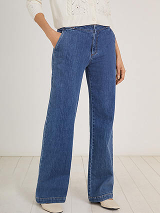 Baukjen Margot Organic Cotton Wide Leg Jeans, Washed Indigo