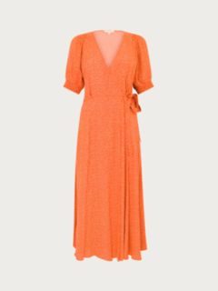 Ghost Ollie Floral Wrap Midi Dress, Orange, XXS