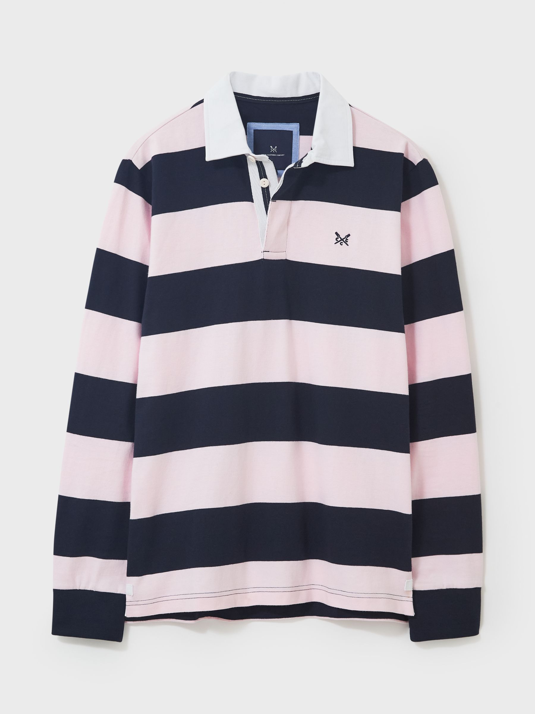 Crew Clothing Long Sleeve Rugby Shirt, Pink/Navy at John Lewis & Partners