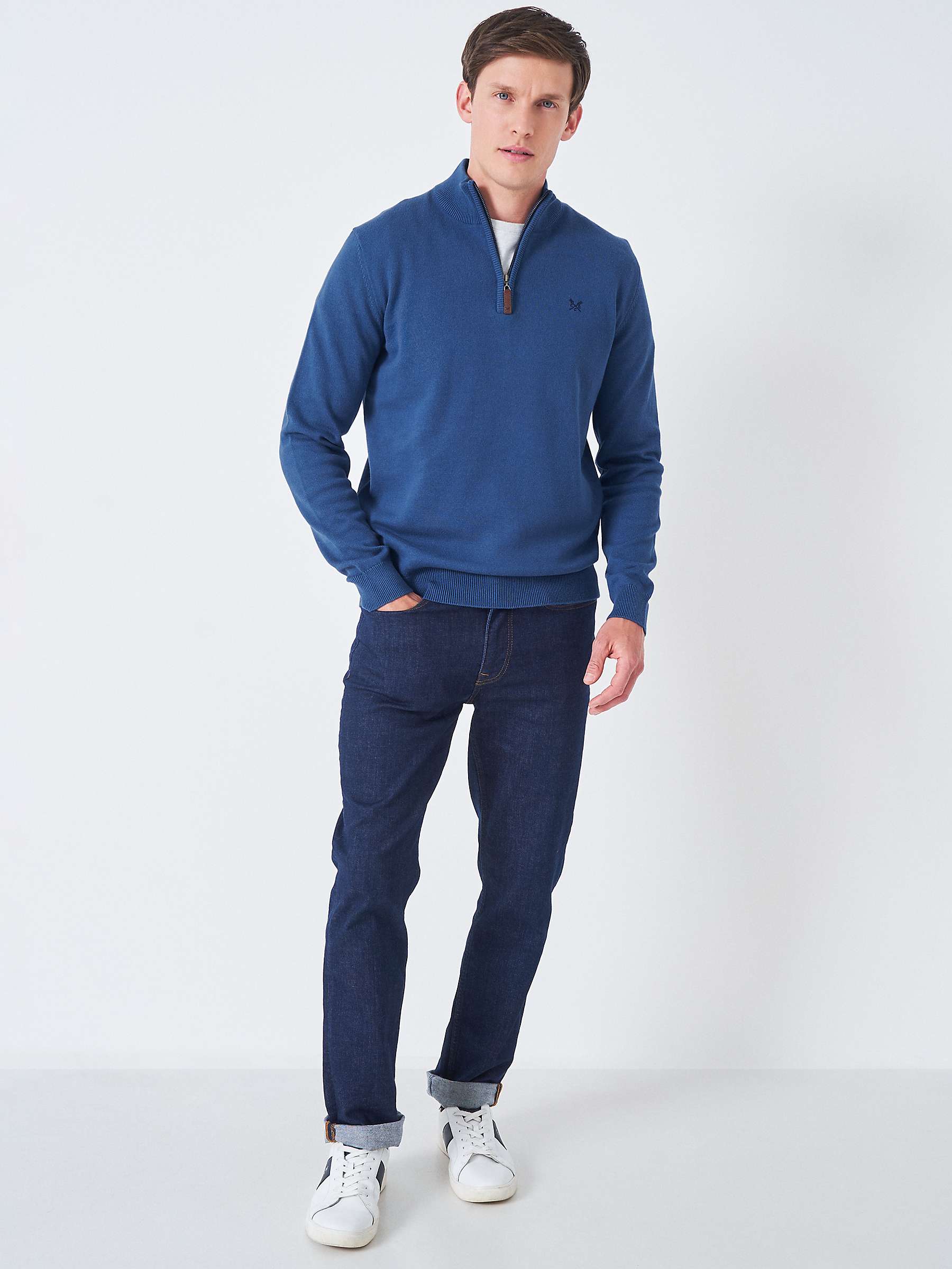 Crew Clothing Zip Neck Sweater, Dark Blue at John Lewis & Partners