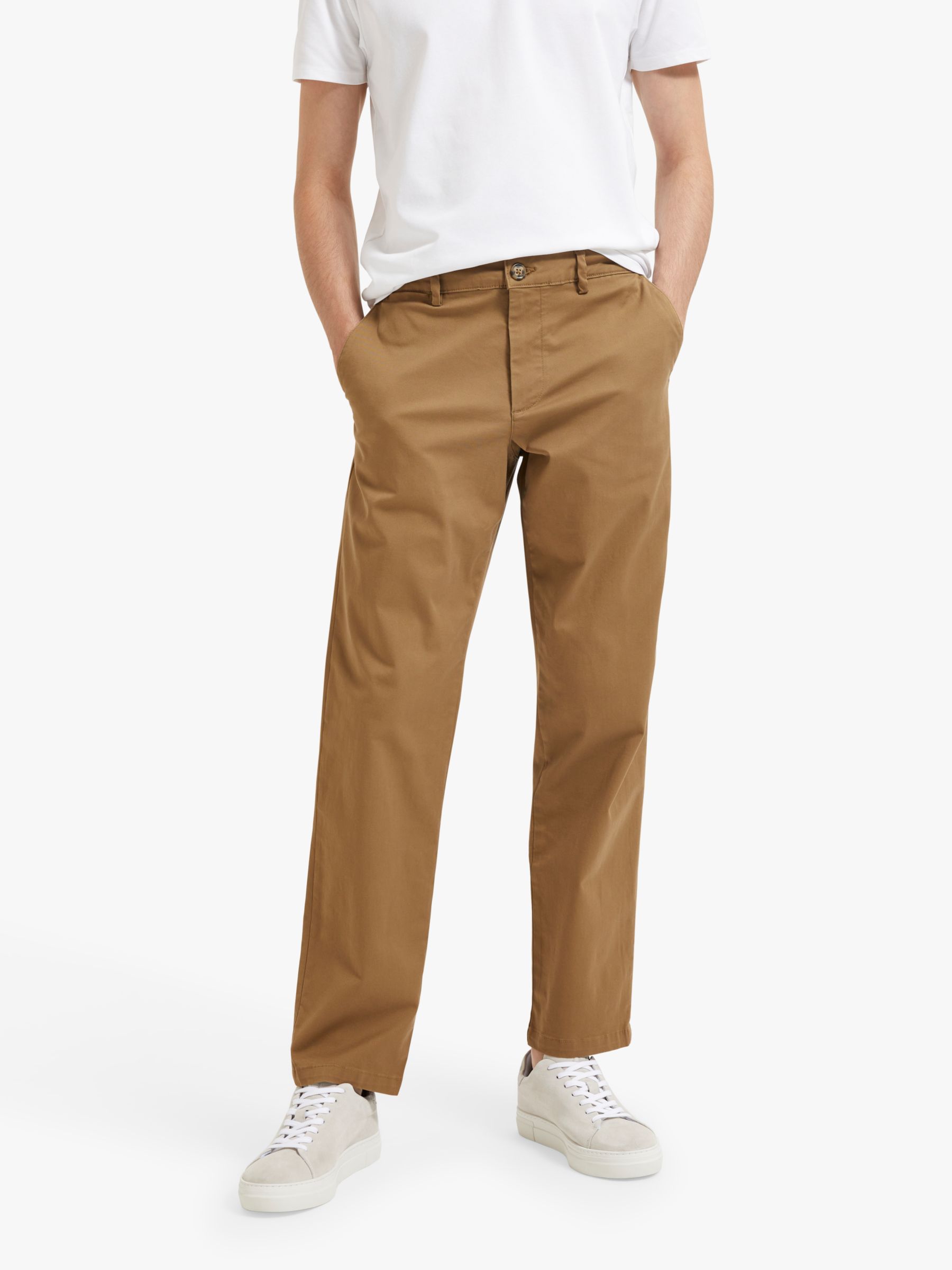 SELECTED HOMME Chino Trousers, Ermine at John Lewis & Partners