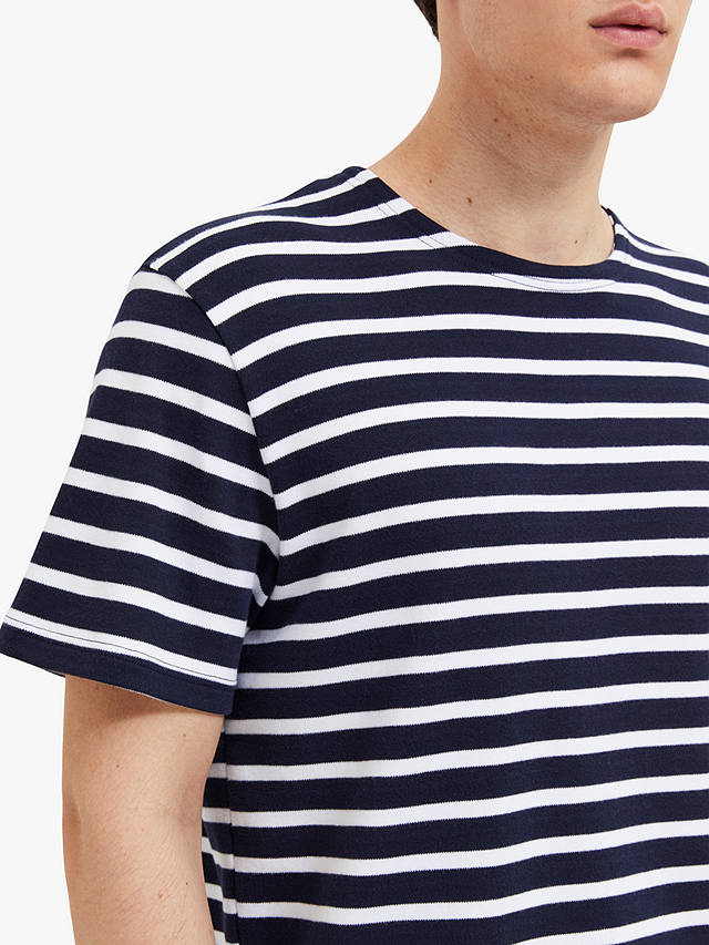 SELECTED HOMME Stripe Organic Cotton T-Shirt, Navy Blazer