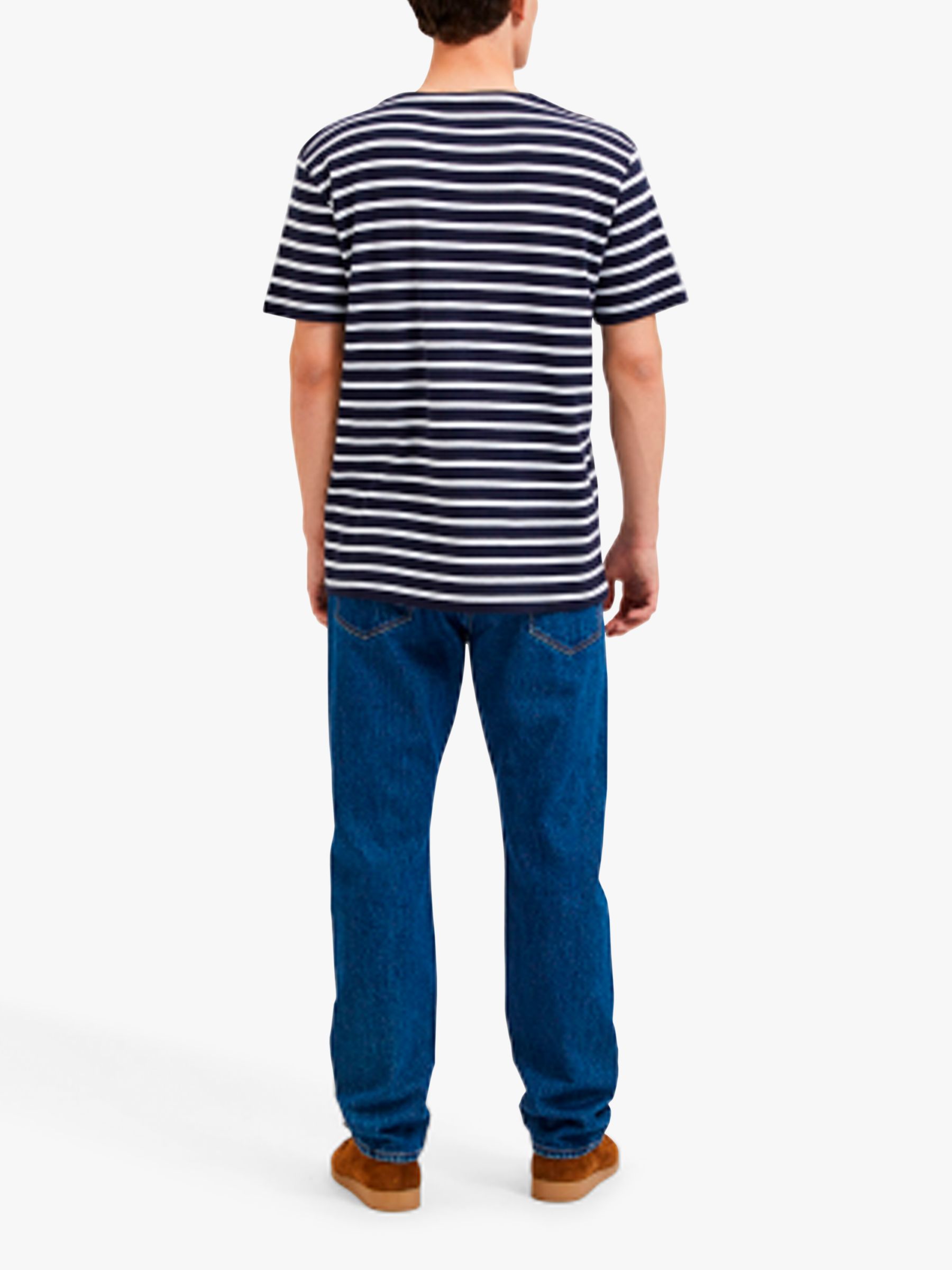 SELECTED HOMME Stripe Organic Cotton T-Shirt, Navy Blazer, S