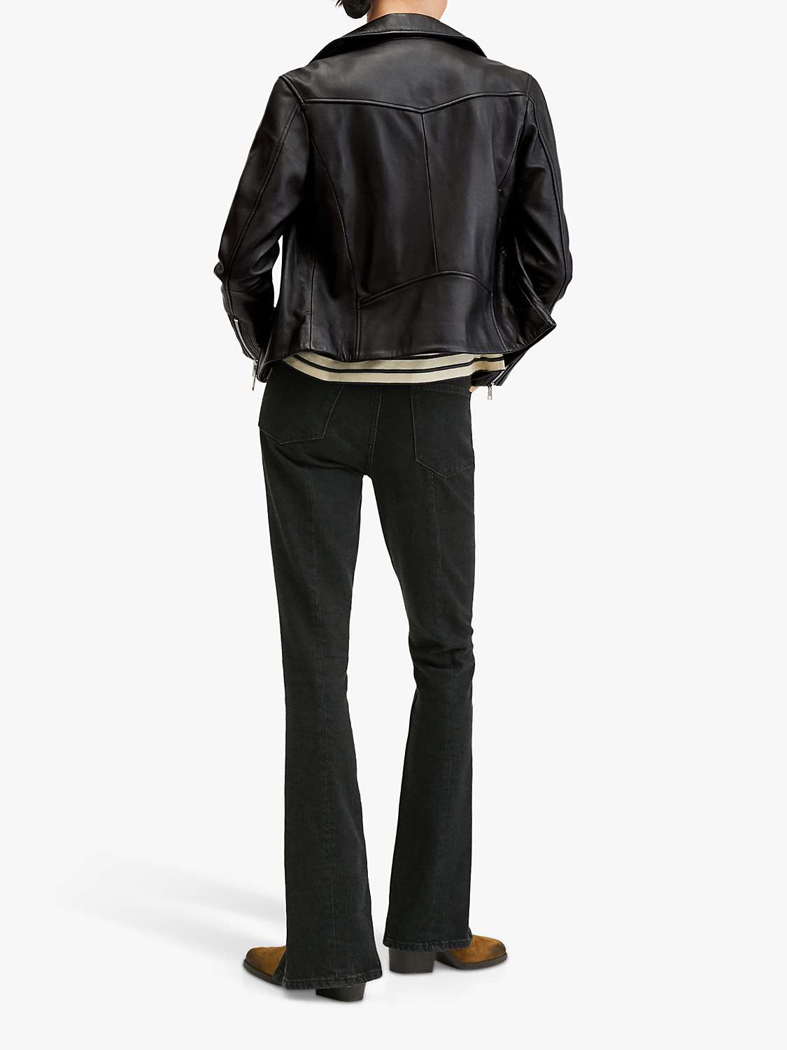 Mango Leather Biker Jacket, Black at John Lewis & Partners