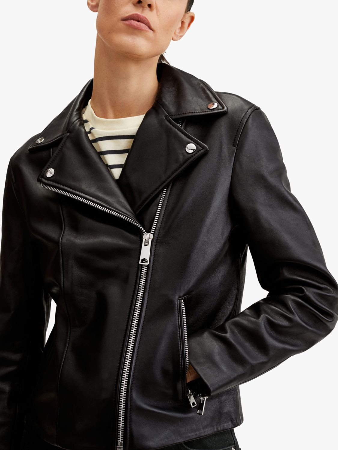 Buy Mango Leather Biker Jacket, Black Online at johnlewis.com
