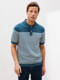 John Lewis Breton Stripe Cotton Polo Shirt, Majolica Blue