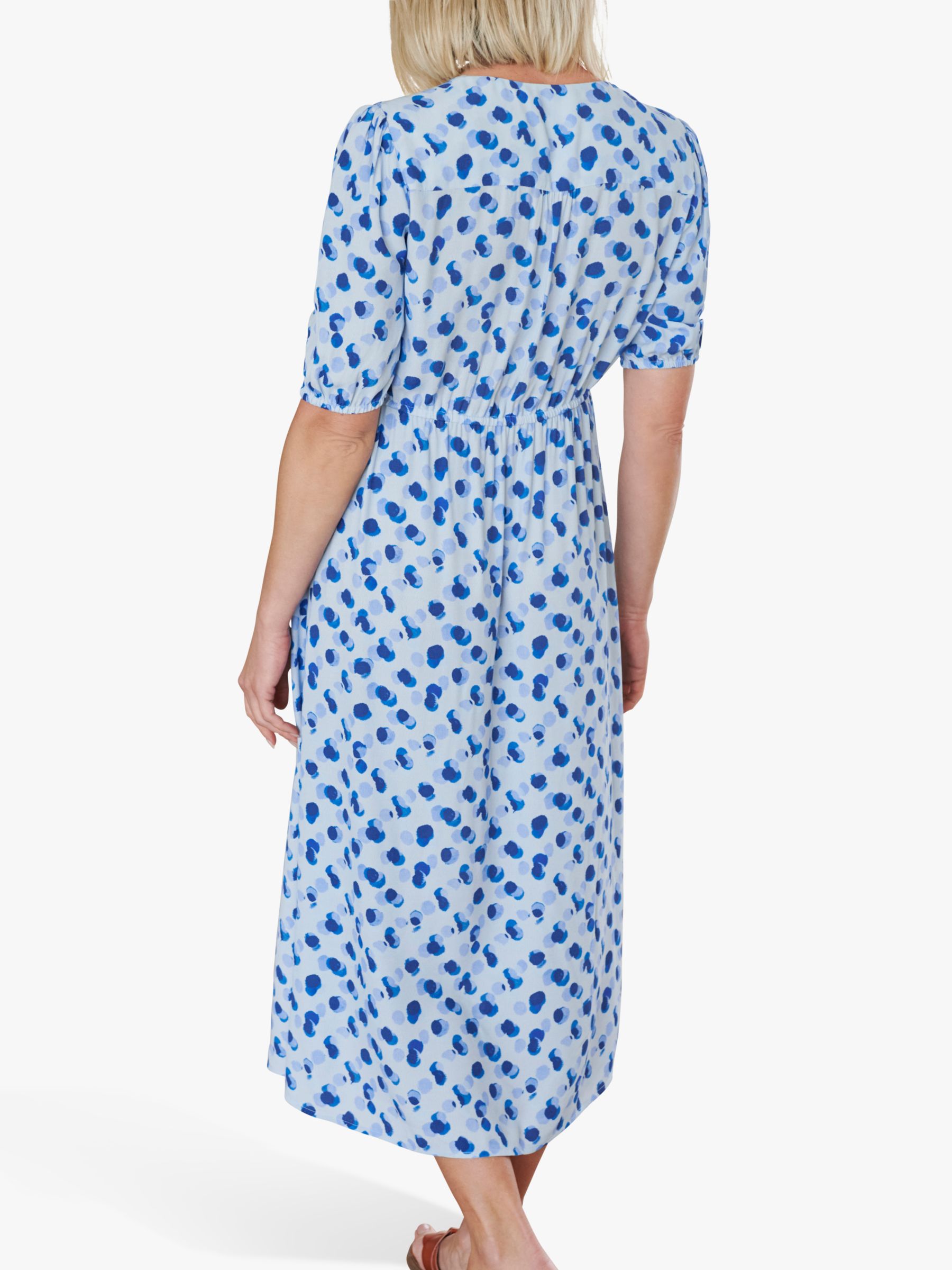 Pure Collection Spot Print V-Neck Midi Dress, Tonal Blue, 10