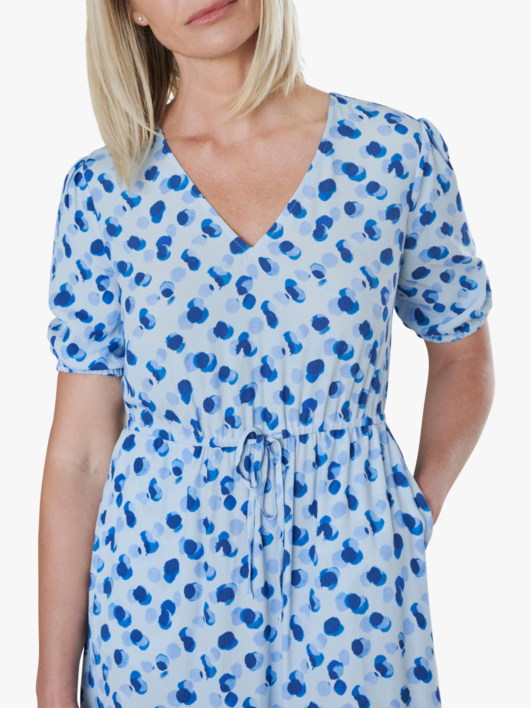 Pure Collection Spot Print V-Neck Midi Dress, Tonal Blue, 10