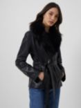 French Connection Etta Vegan Leather Faux Fur Short Jacket, Black