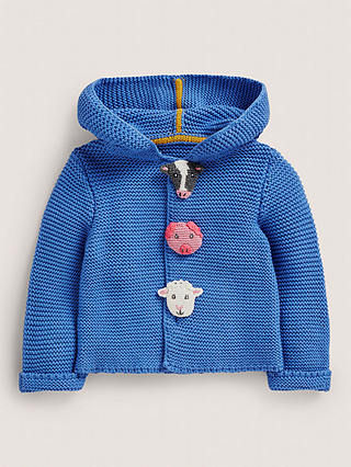Mini Boden Baby Farm Animal Knit Hoodie, Blue