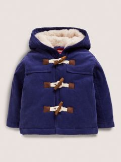 Mini Boden Baby Plain Corduroy Duffle Coat, Starboard Blue, 3-6 months