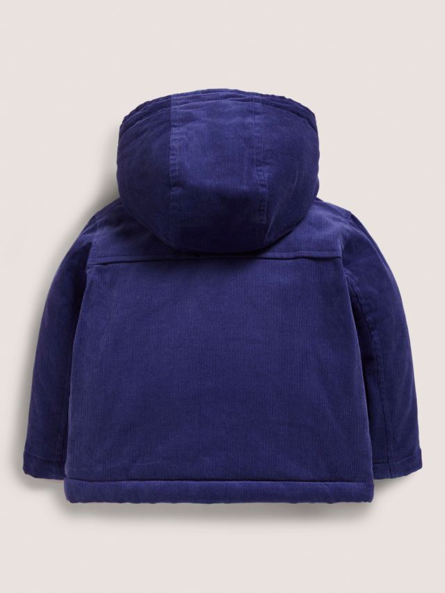 Mini Boden Baby Plain Corduroy Duffle Coat, Starboard Blue, 3-6 months