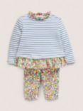 Mini Boden Baby Stripe & Floral Top & Leggings Set, Ivory/Blue