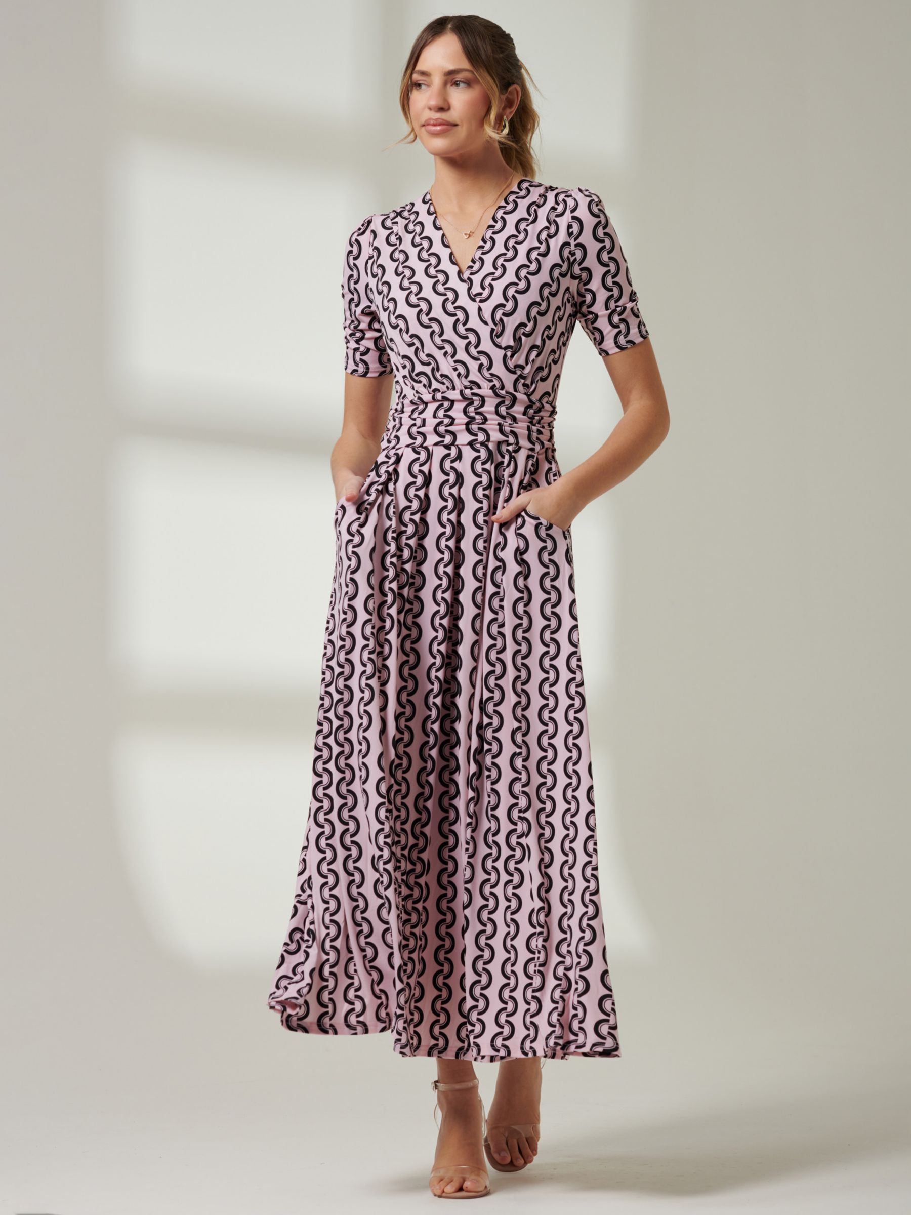 Jolie Moi Molly Geometric Print Jersey Midi Dress, Pink, 8