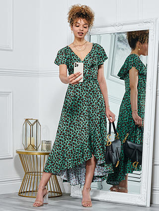 Jolie Moi Luciana Animal Print Dip Hem Dress, Green