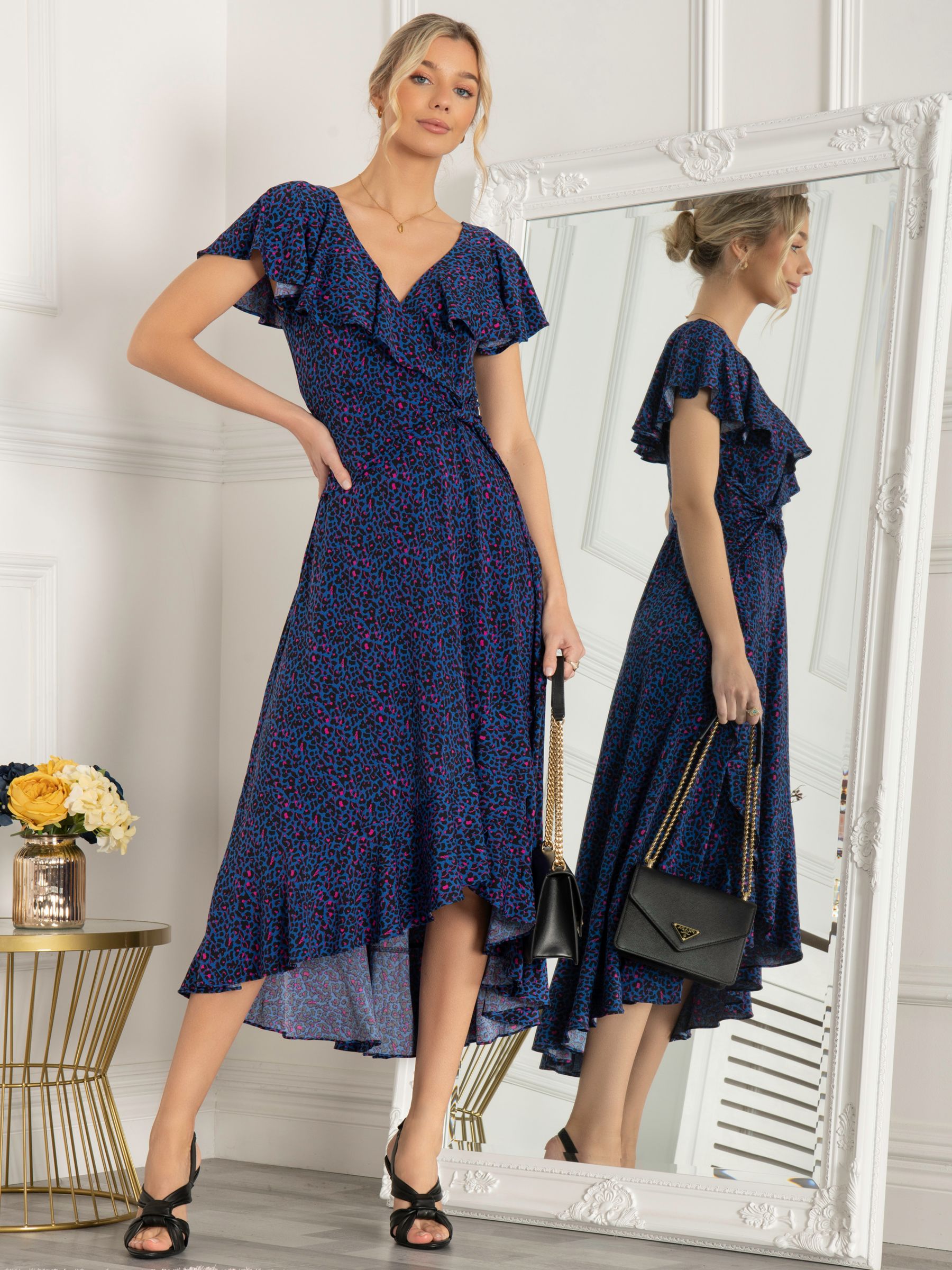 Buy Jolie Moi Luciana Leopard Flared Midi Dress, Blue Online at johnlewis.com