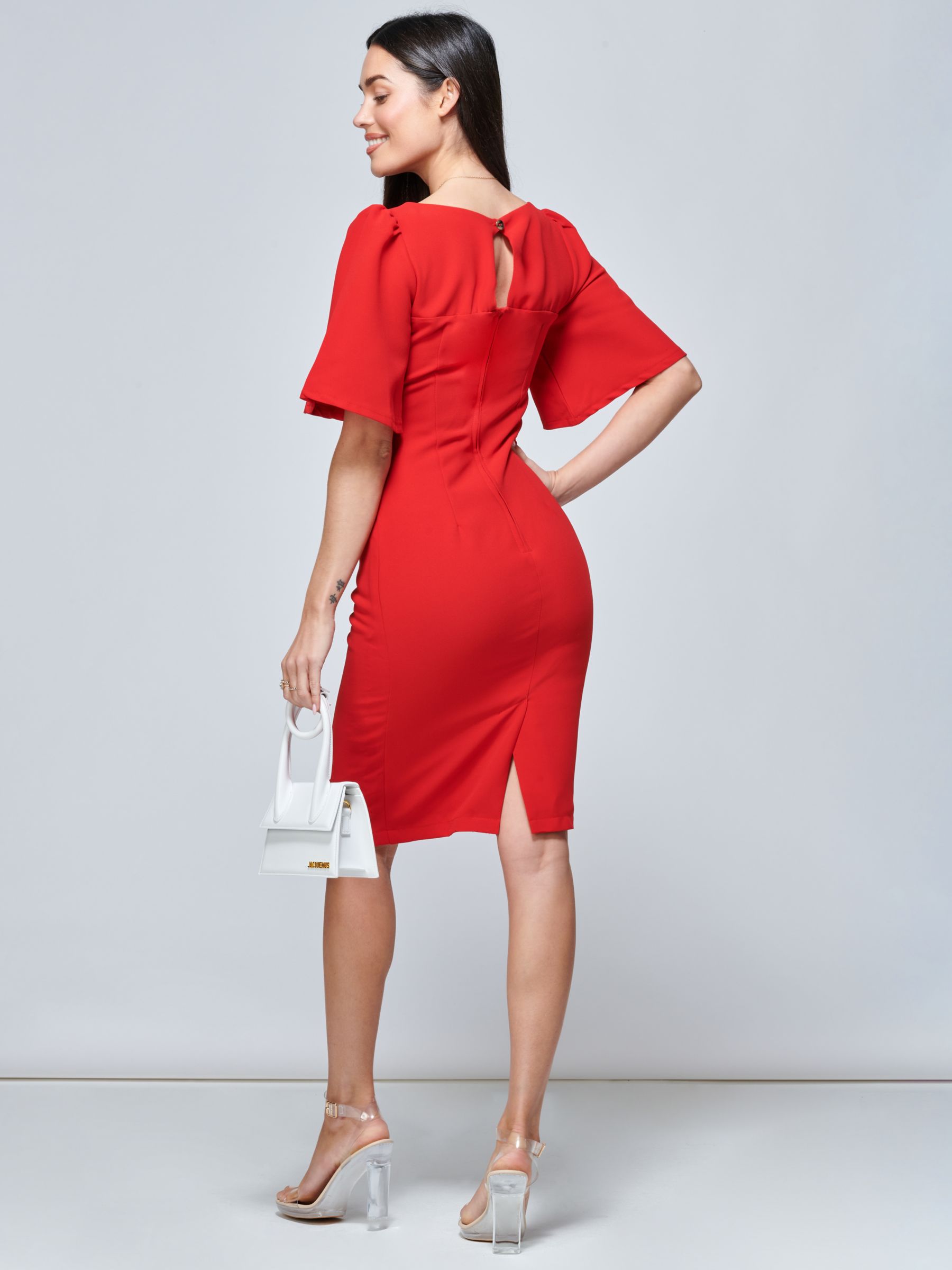 Buy Jolie Moi Beverly Bodycon Flared Sleeve Mini Dress, Red Online at johnlewis.com