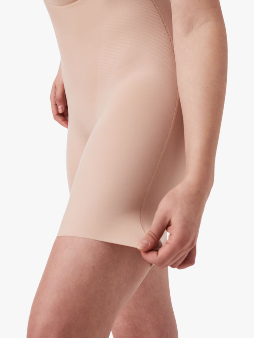 Spanx Medium Control Thinstincts 2.0 Open-Bust Mid-Thigh Bodysuit, Champagne Beige, XS