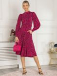 Jolie Moi Vesper Long Sleeve Leopard Midi Dress, Magenta/Multi