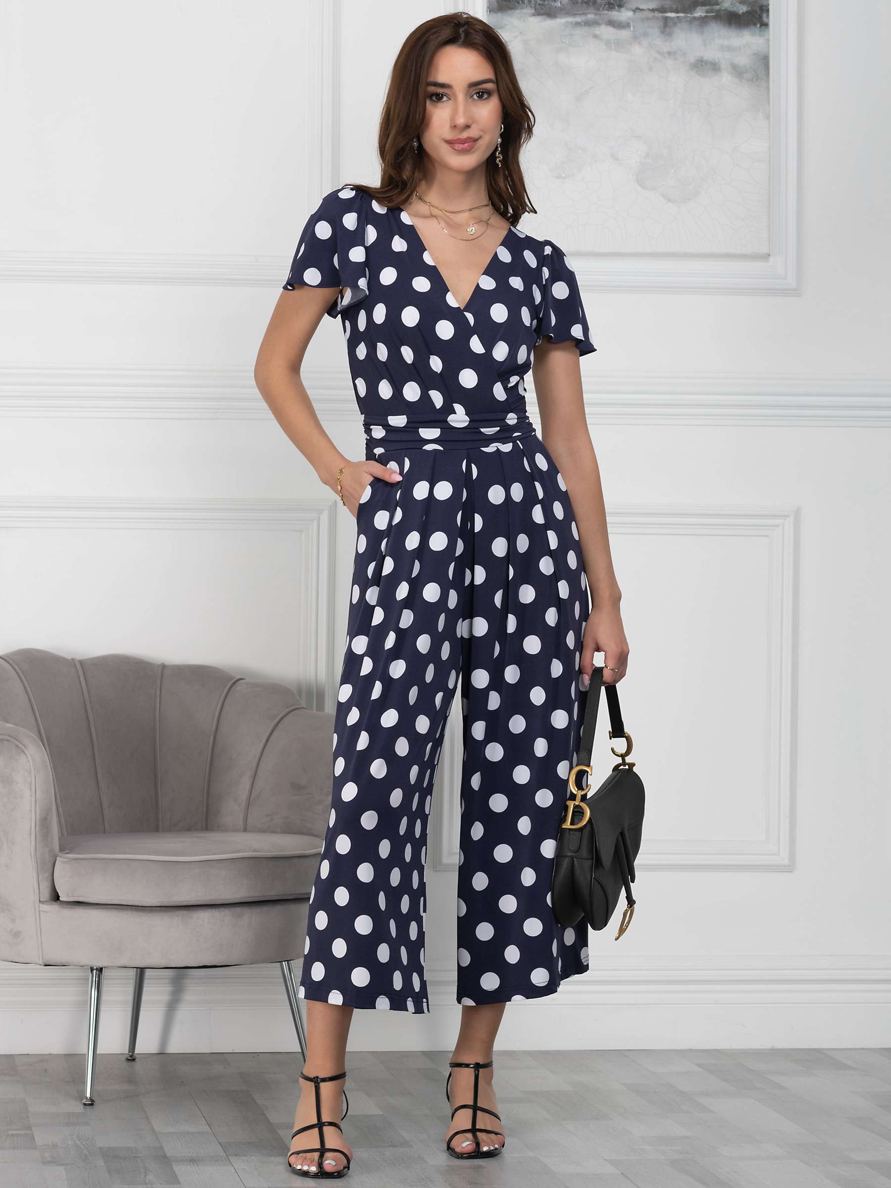 Buy Jolie Moi Devorah Polka Dot Culottes Jumpsuit, Navy/White Online at johnlewis.com