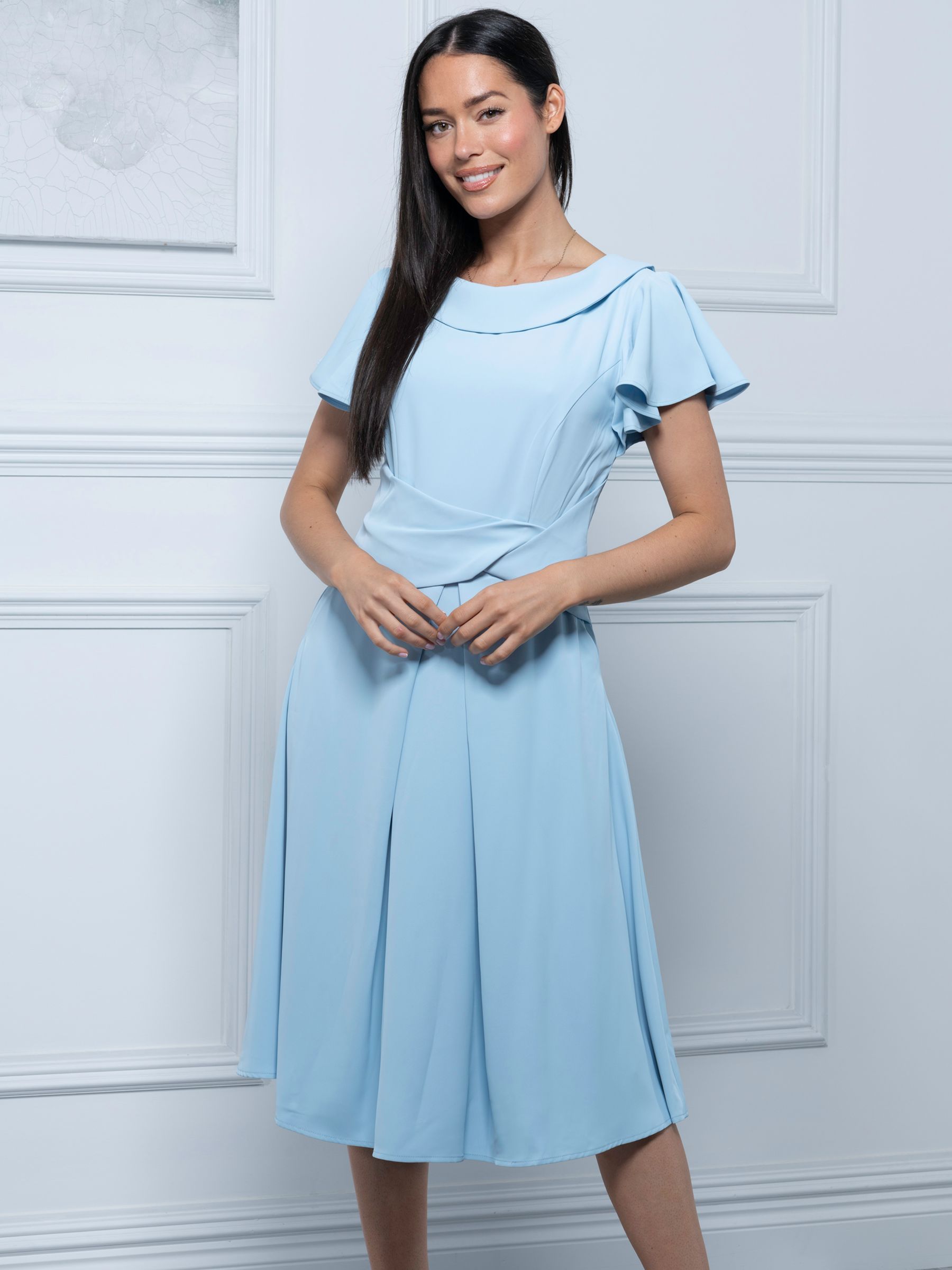 Jolie Moi Jaelyn Flared Sleeve Dress, Light Blue at John Lewis & Partners