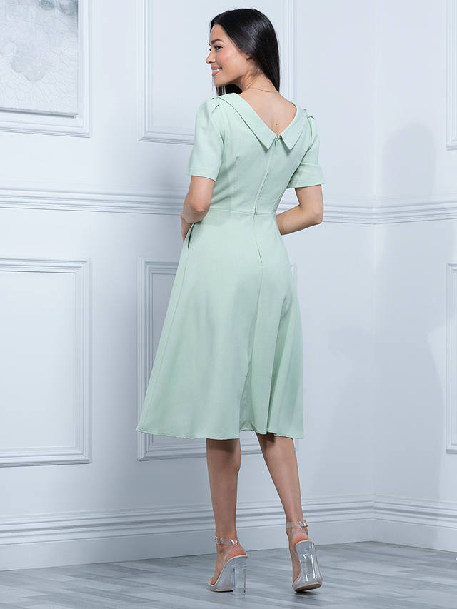 Jolie Moi Valery Button Collar Flared Dress, Pale Green