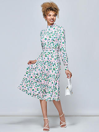 Jolie Moi Vesper Long Sleeve Floral Midi Dress, Pink/Multi