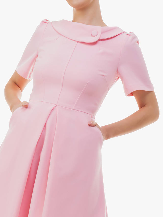 Jolie Moi Valery Button Collar Flared Dress, Light Pink