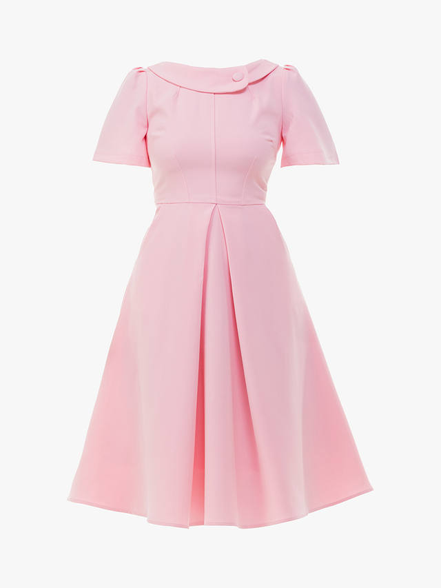 Jolie Moi Valery Button Collar Flared Dress, Light Pink
