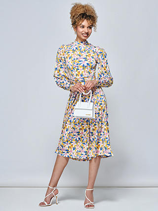 Jolie Moi Vesper Long Sleeve Floral Midi Dress, Yellow/Multi