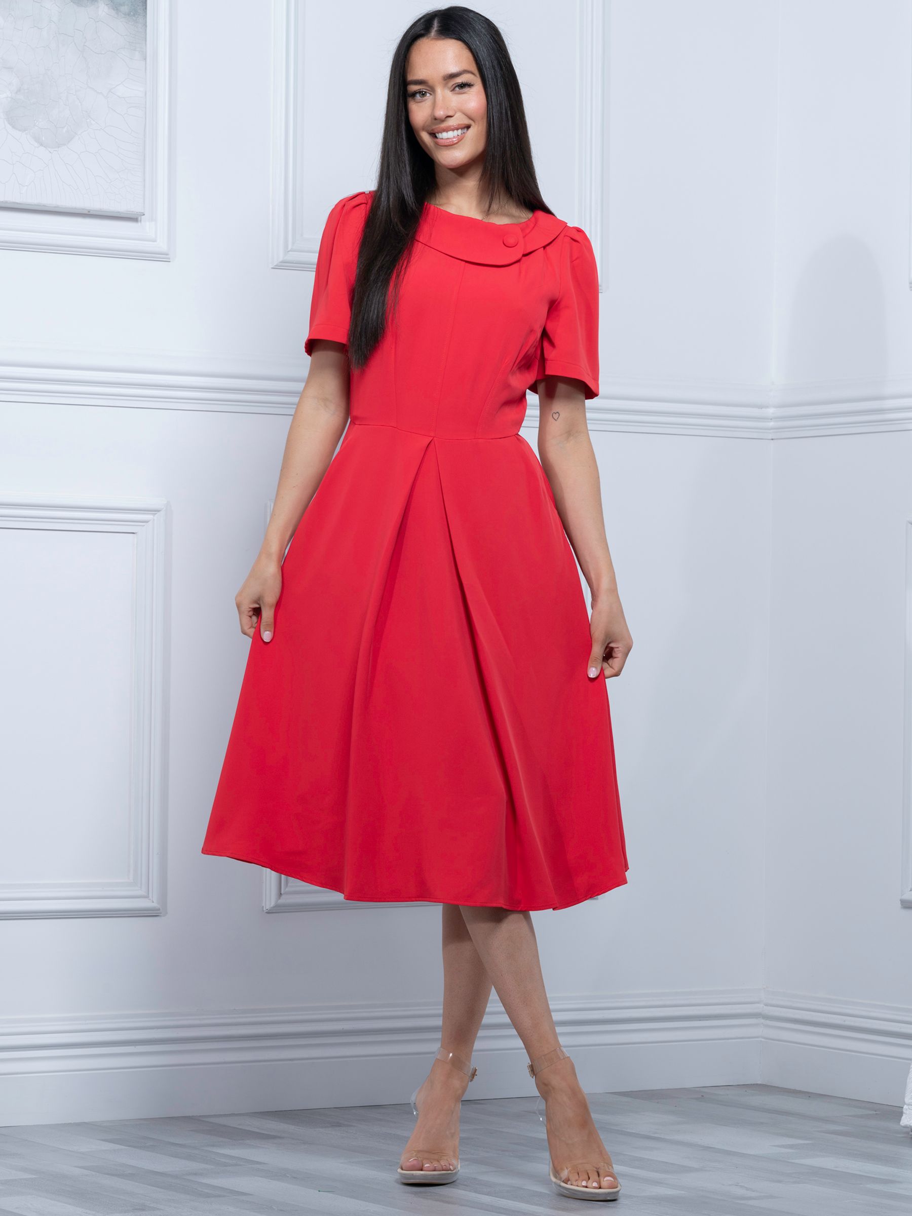 Ralph Lauren Women's 3/4 Sleeve Above The Knee Fit + Flare Party Dress Red  Size