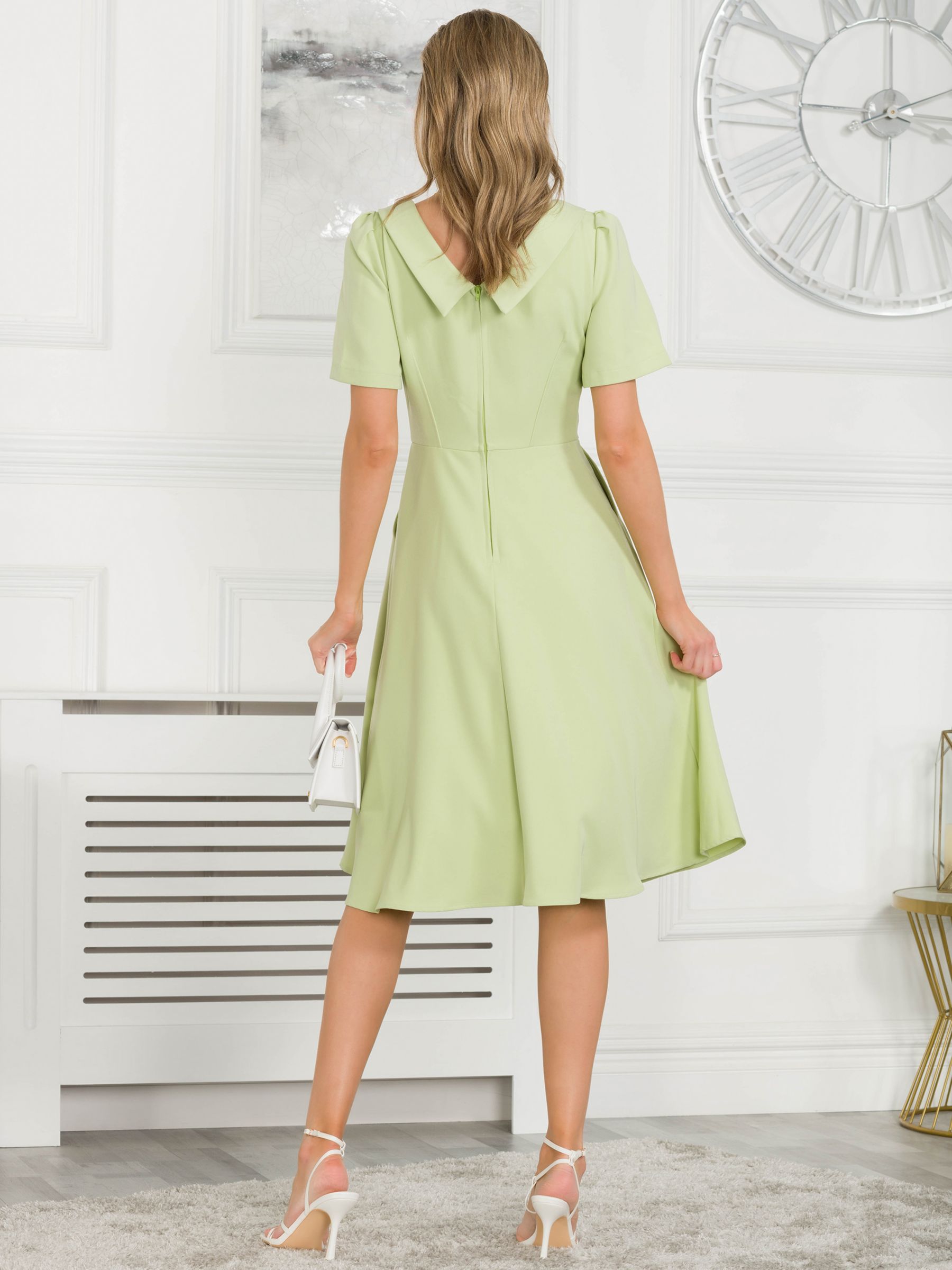 Jolie Moi Debora Button Neck Flared Dress, Citrus Green, 8