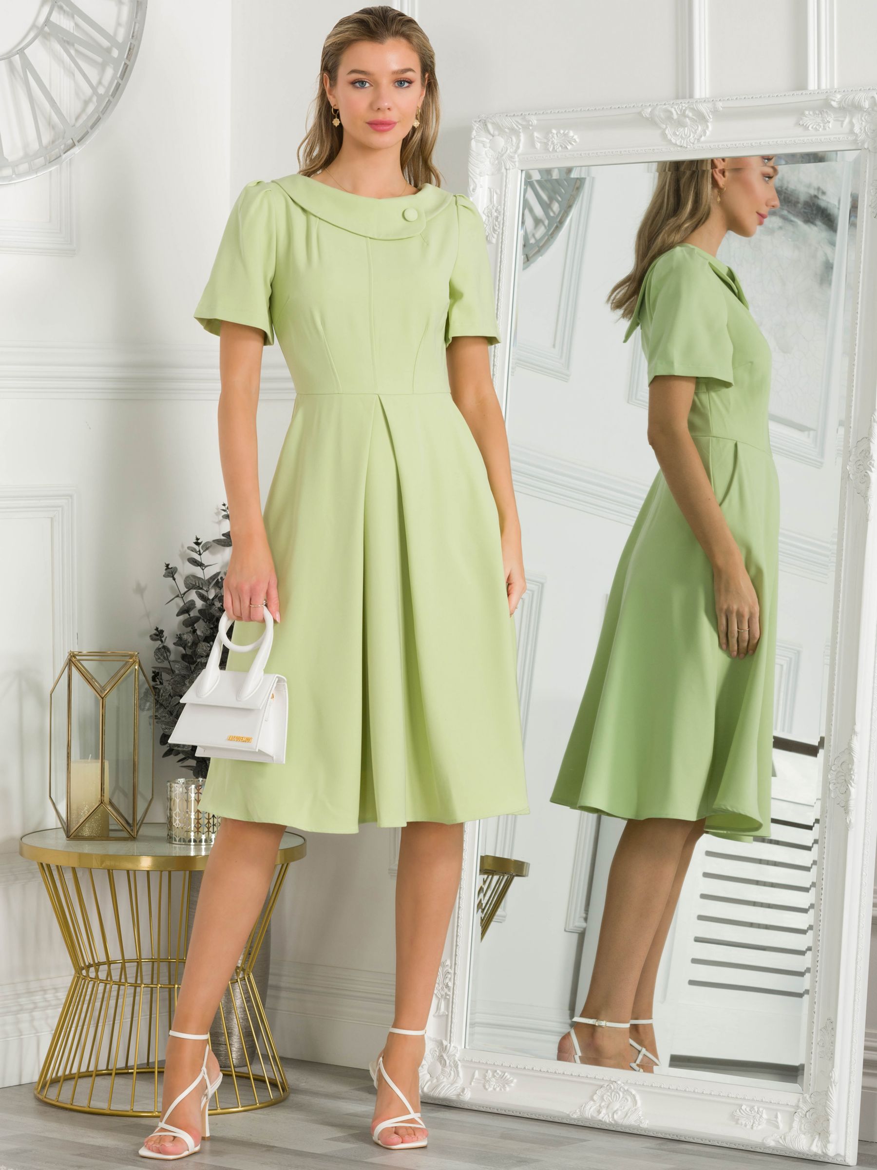 Buy Jolie Moi Debora Button Neck Flared Dress Online at johnlewis.com