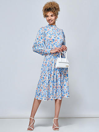 Jolie Moi Vesper Long Sleeve Floral Midi Dress, Blue/Multi