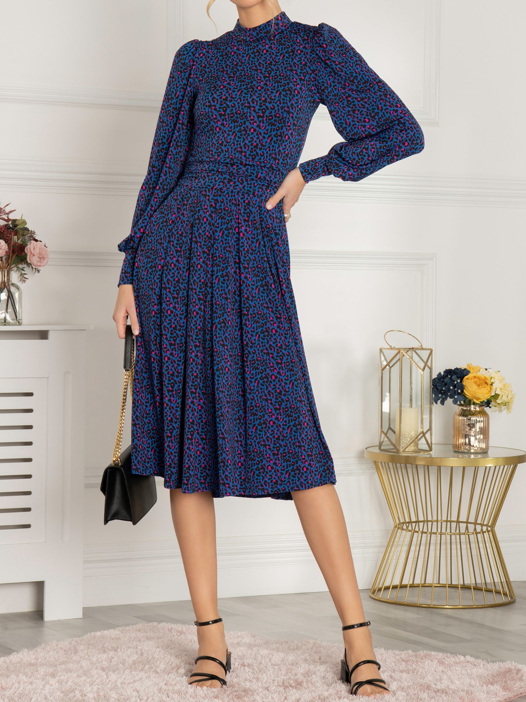 Jolie Moi Vesper Long Sleeve Leopard Midi Dress, Blue/Multi at John ...