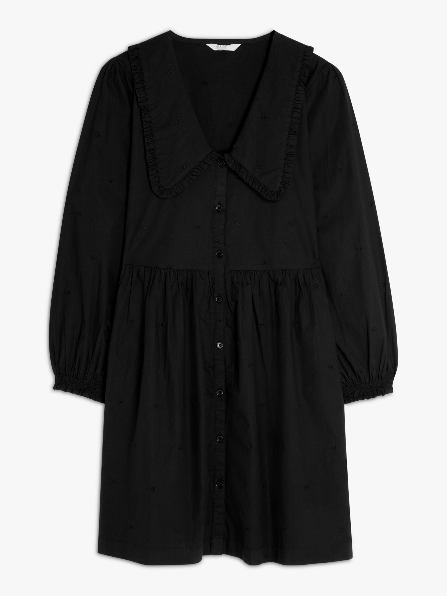 John Lewis ANYDAY Poplin Embroidered Collar Shirt Dress, Black at John ...