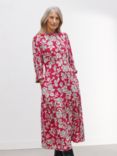 John Lewis Archive Floral Print Midi Dress, Fuschia Pink