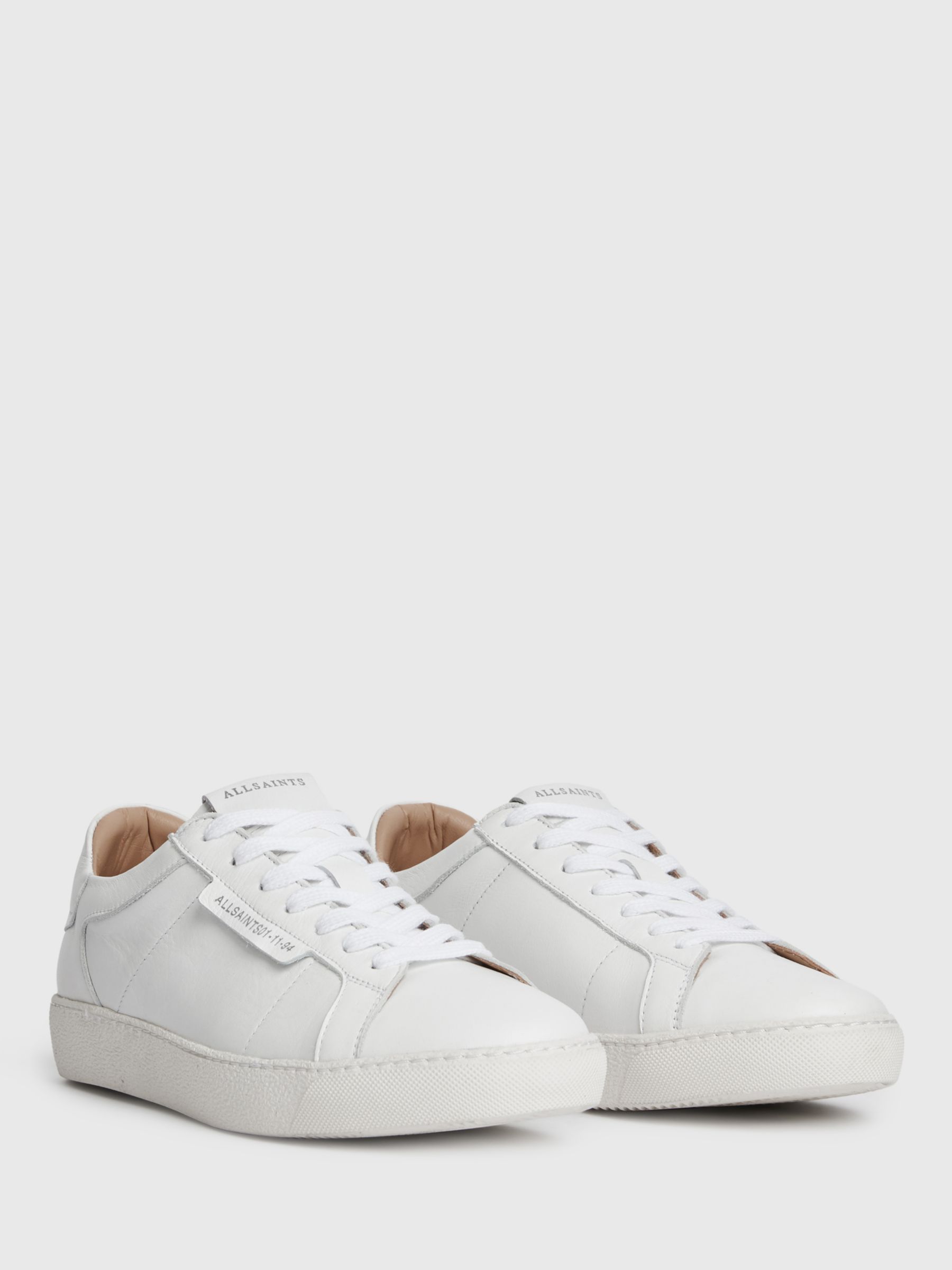 AllSaints Sheer Low Leather Trainers, White, White, 6
