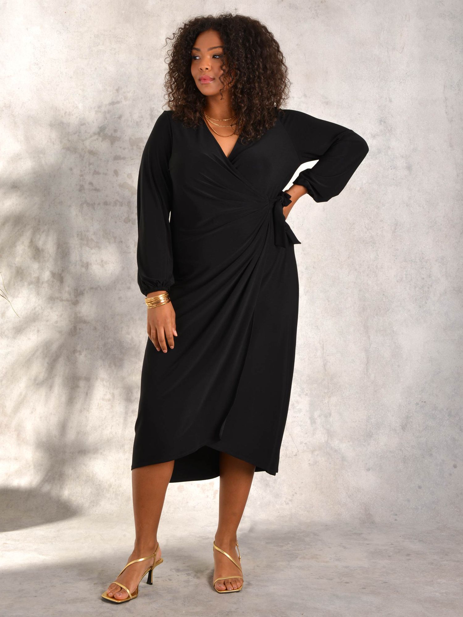 Live Unlimited Curve Jersey Wrap Midi Dress, Black at John Lewis & Partners