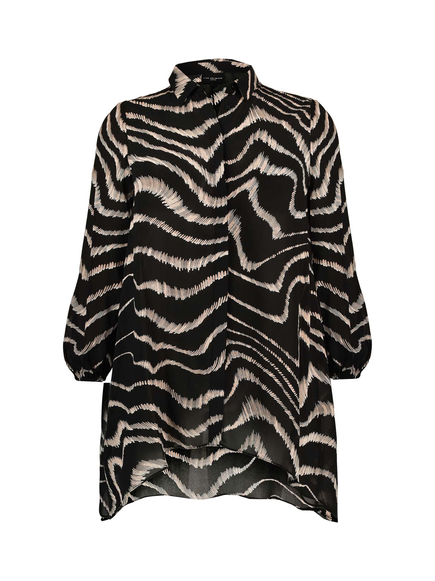 Live Unlimited Swirl Print Chiffon Shirt, Black/Cream at John Lewis ...