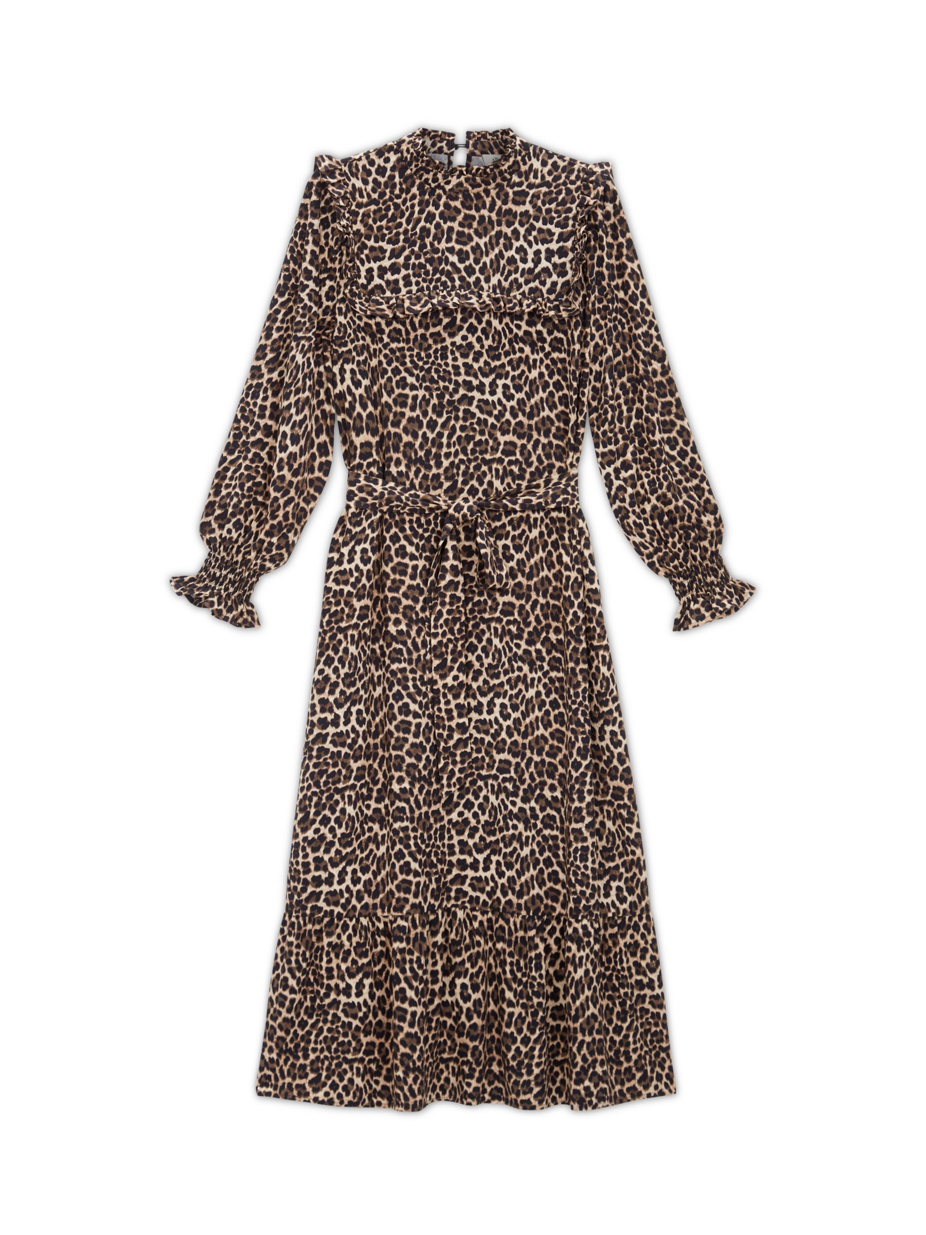 Albaray Animal Print Ruffle Detail Midi Dress, Leopard, 8