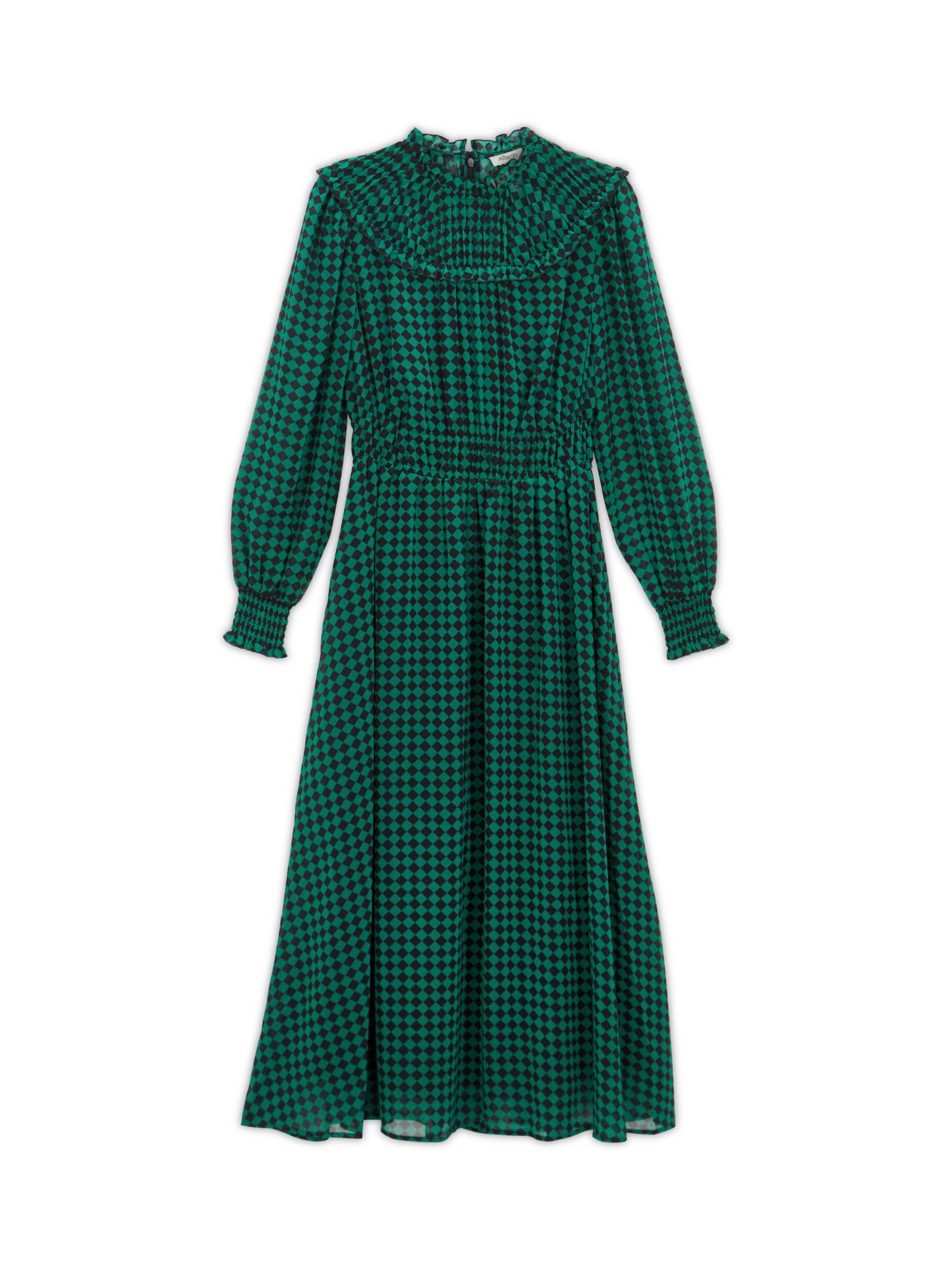Albaray Harlequin Print Midi Dress, Green/Black, 8