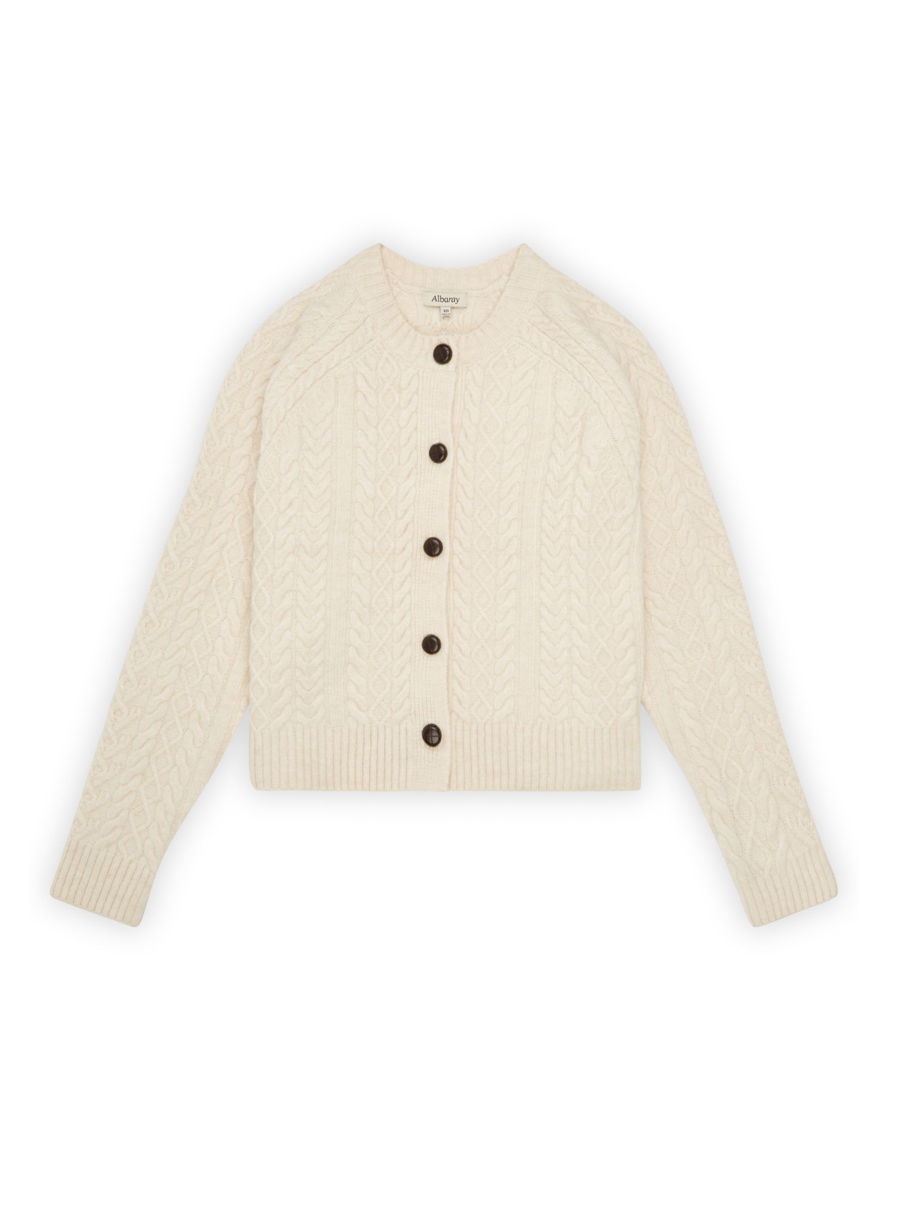 Albaray Relaxed Cable Knit Cardigan, Cream at John Lewis & Partners
