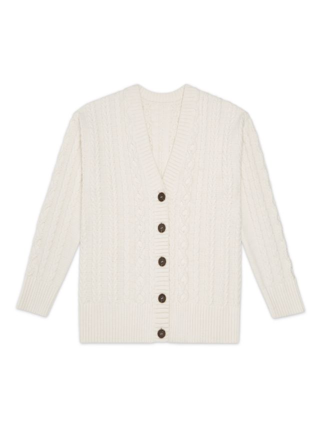 Albaray Longline Cable Knit Cardigan, Cream, 8