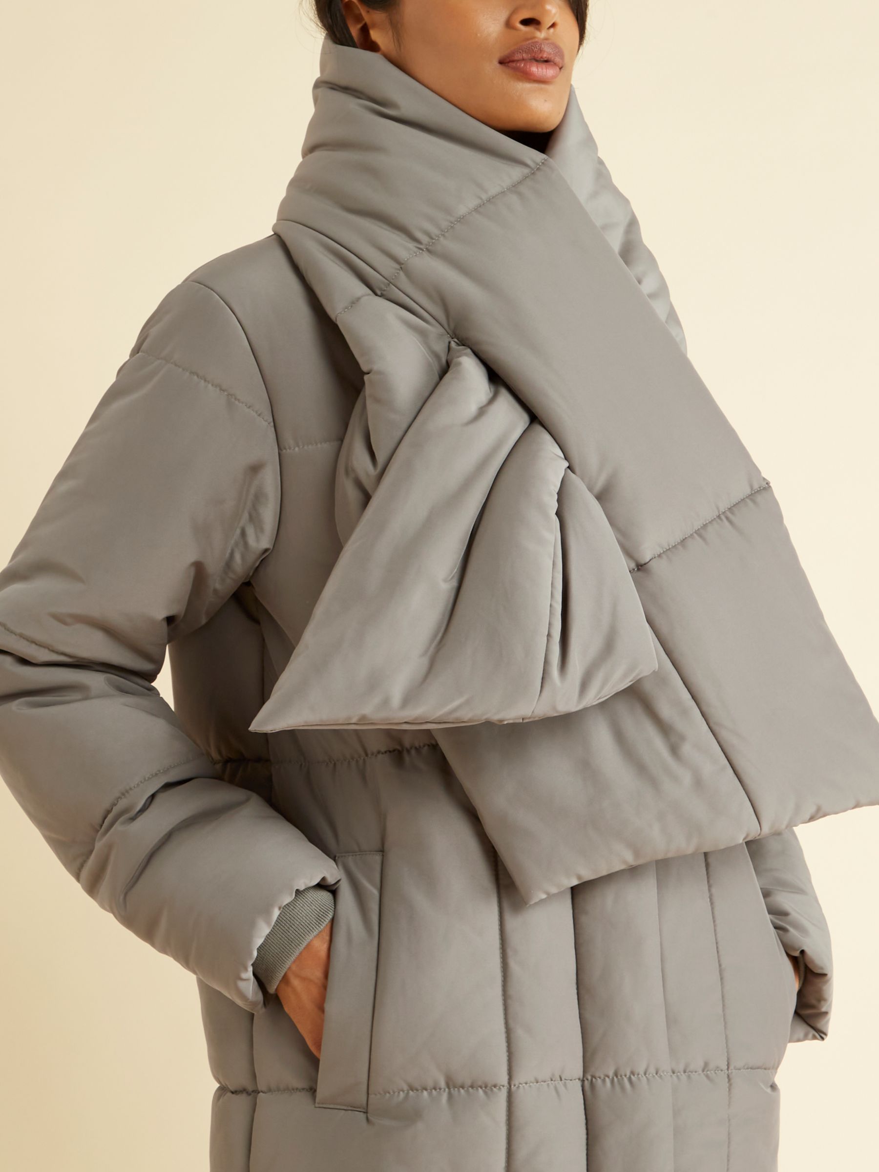 Buy Albaray Scarf Padded Coat, Khaki Online at johnlewis.com