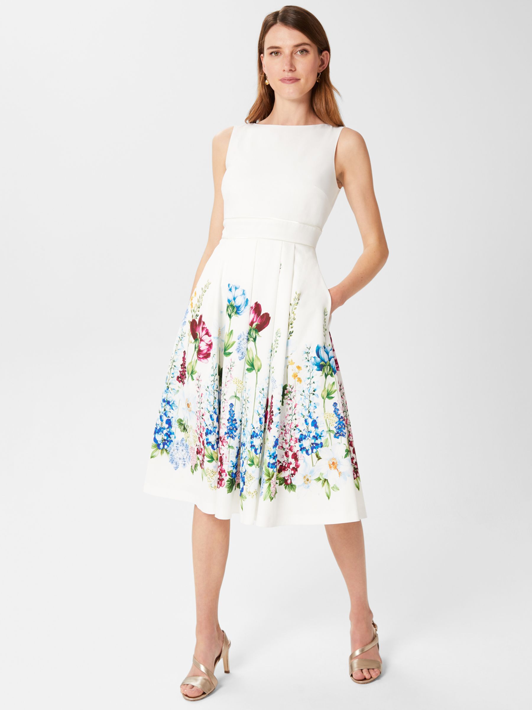 Hobbs Laura Floral Print Dress, Ivory/Multi at John Lewis & Partners